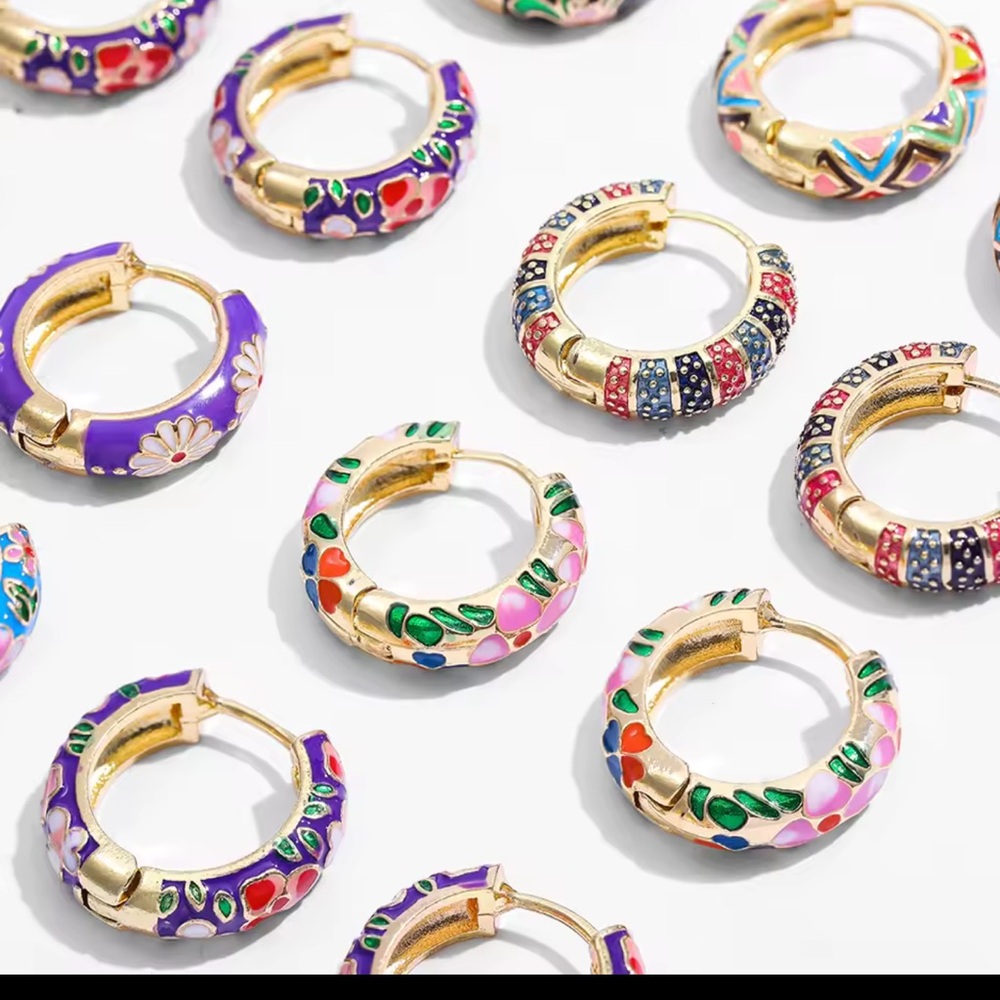 Colorful Enamel Geometric Hoop Earrings - Picture 4 of 6